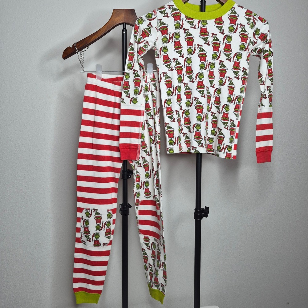 Hanna Andersson Grinch Organic Cotton Pajama Set Kids 10 Red White Striped PJs